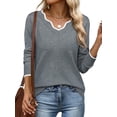 thumbnail image 1 of Women'S Sweaters Casual V-Neck Long Sleeve Sweaters Loose Solid Fall Tops Pullover Sweater Gray L, 1 of 7