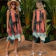 thumbnail image 6 of Psesaysky Matching Hawaiian Couple Outfit Palm Tree Sea Wave Print Mens Button Down Aloha Shirts Womens Sundress Sleeveless A Line Flowy Tank Dress,Red, 6 of 7