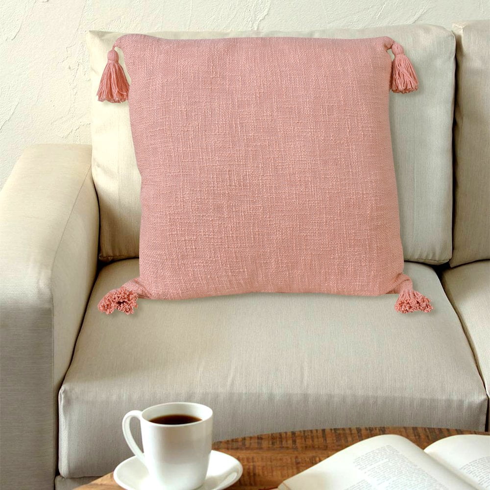 LR Home Ox Bay Hand-Woven Pink Solid All-Natural Cotton Pillow Cover