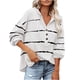 thumbnail image 1 of Blusa informal de manga larga para mujer, cuello en V, botones estampados a rayas, camisas con capucha, Tops, sudaderas Fridja  ghj987+6366, 1 of 3