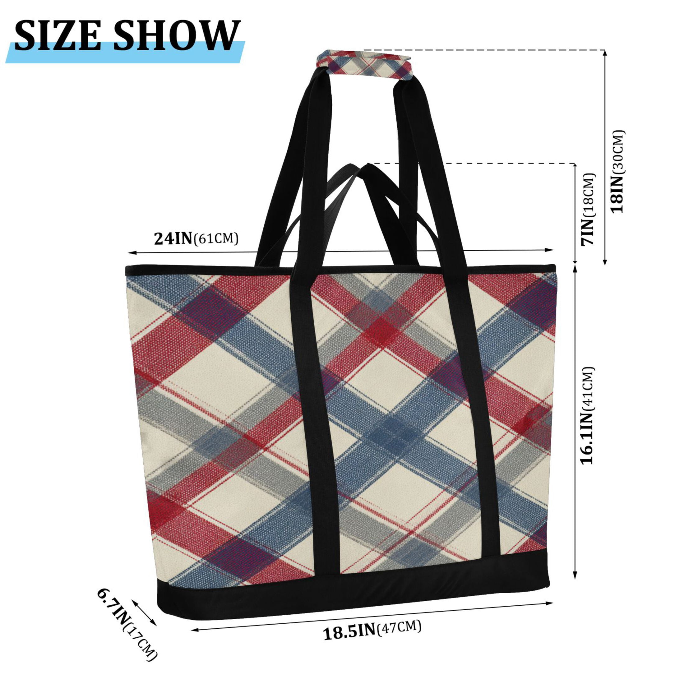 Extra-Large Wide Opening Design Capacity Hand-Held Ice Pack Thickened Insulation Layer For Long-Lasting Cold Retention For Outdoor Shopping Picnics And Camping Red-blue Diagonal Lines