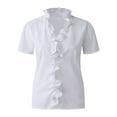 thumbnail image 5 of MPWEGNP Shirts Short Sleeve Casual T-Shirt V-Neck Top Summer Women's Solid Print Dressy Ruffle Blouse, 5 of 8