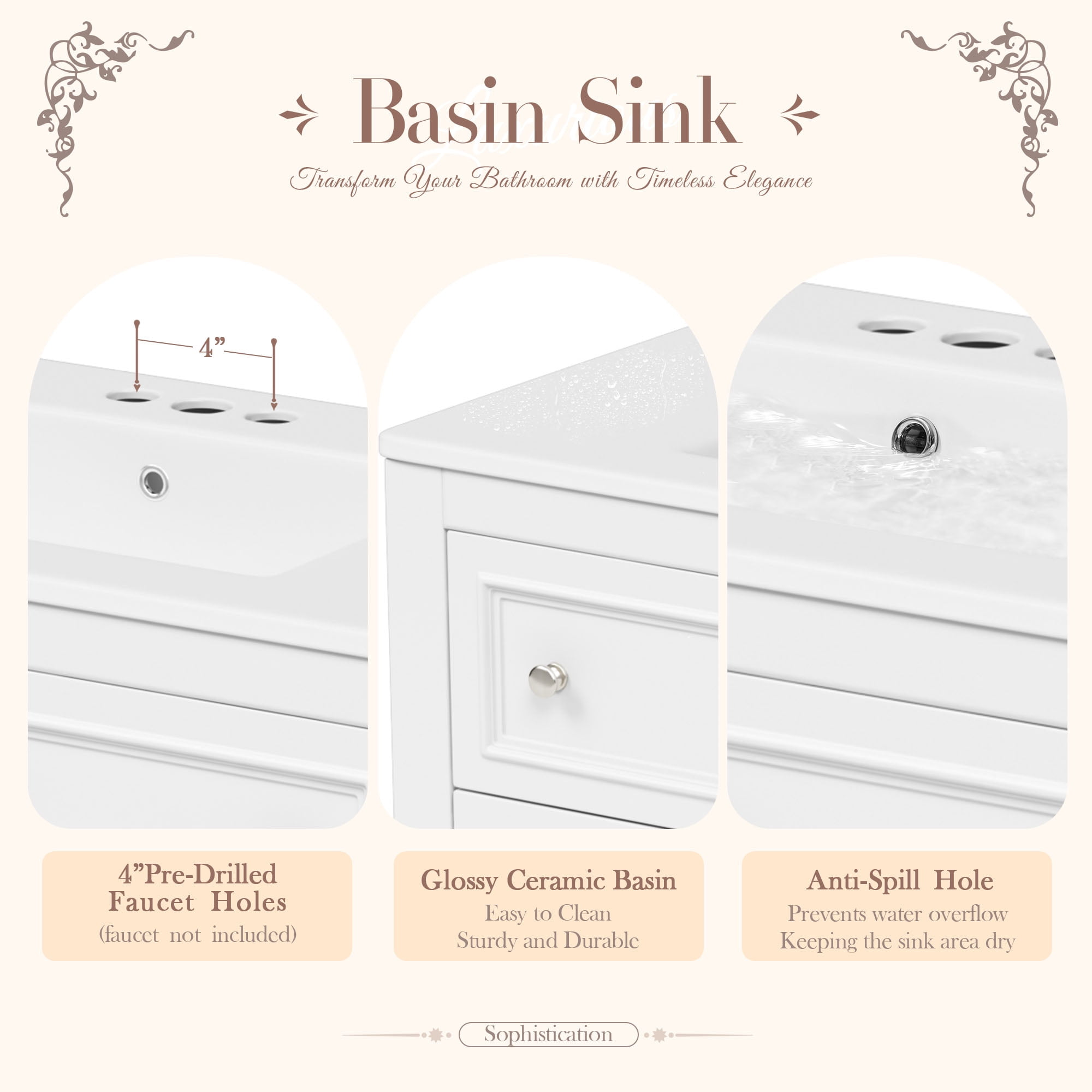 Harper & Bright Designs 36" Bathroom Vanity Sink Combo, Bathroom Mirror Cabinet with Adjustable Shelf, Bathroom storage Cabinet with Drawers, White