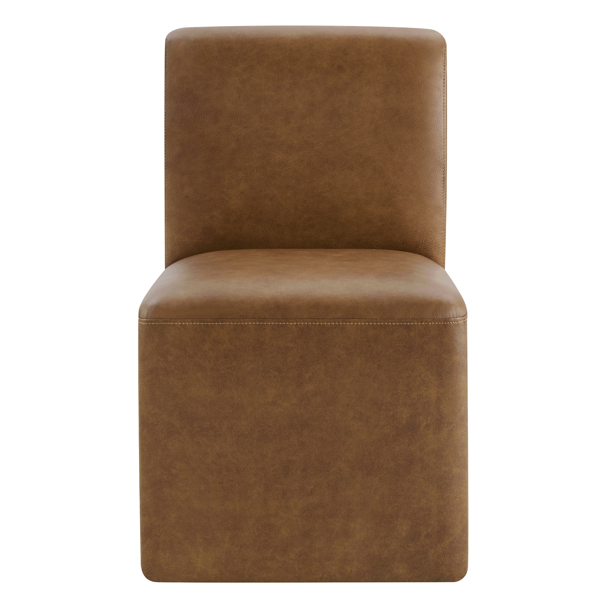 Spruce & Spring Upholstered Dining Chairs with Hidden Casters Set of 2, Brown-Genuine Leather