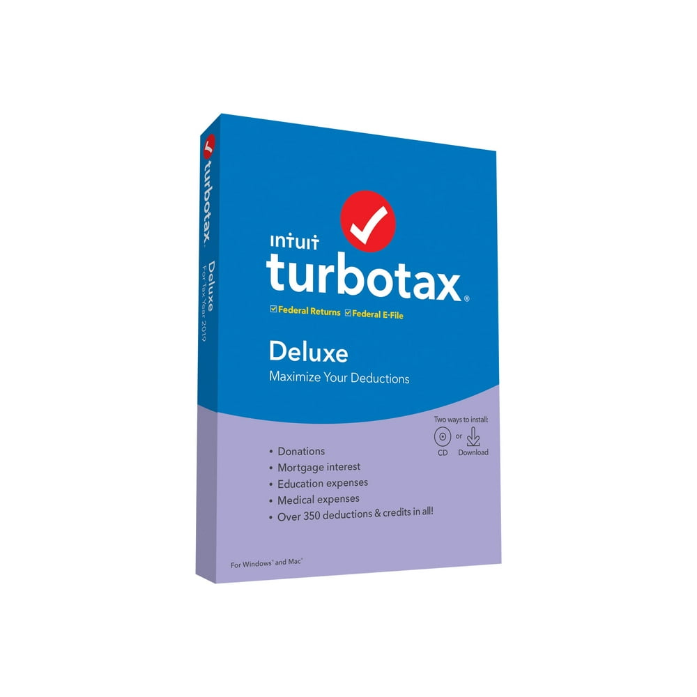 TurboTax Deluxe for Tax Year 2019 Box pack 1 user CD, download