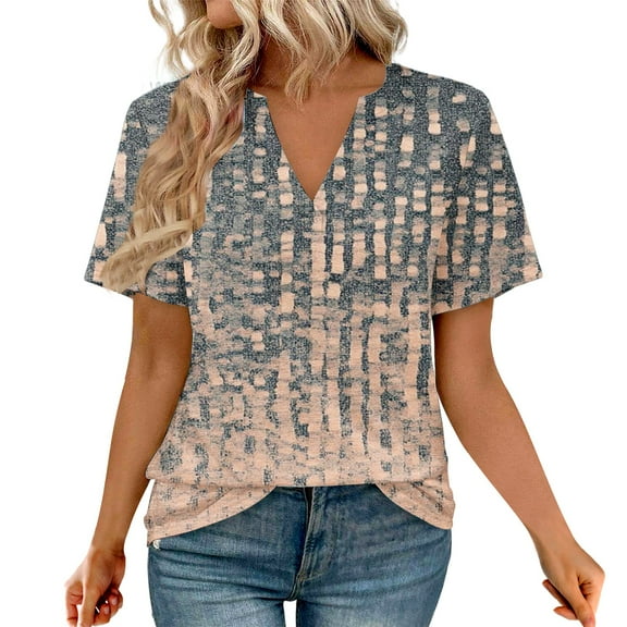 DondPO Womens Tops Womens Tops Summer Short Sleeve V Neck Blouses Business Casual Loose Fit Tshirts Trendy Fashion Outfits Shirts for Women Plus Size Tops for Women Beige L