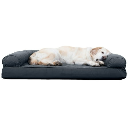 UPC: 0842229125863 | FurHaven Pet Products Quilted Cooling Gel Memory Foam Sofa-Style Pet Bed for Dogs & Cats – Iron Gray Jumbo