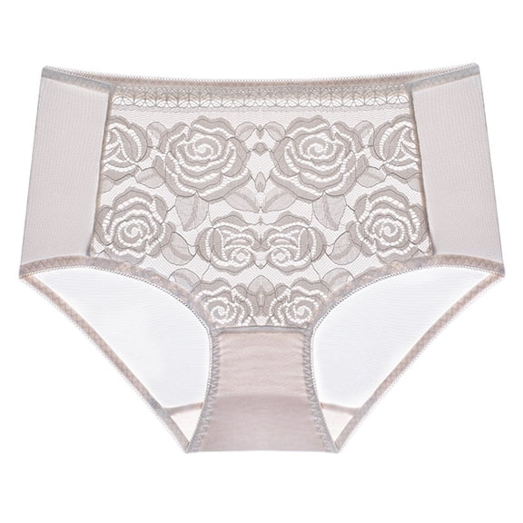 Ohufall Women's Lace Underwear Cotton Breathable Panties High Waist Briefs Plus Size Invisible Stretch Seamless Underpant