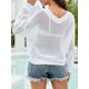 thumbnail image 3 of Jersey de mujer, Top de punto suelto para mujer Agujeros huecos con cuello en V Tops casuales de man Abody Blanco/Extragrande, 3 of 7