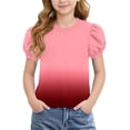thumbnail image 3 of Ohufall T Shirts for Toddler Girl Gradient Color Puff Sleeve Tee Round Neck Short Sleeve Top for Children 4-15T, 3 of 4