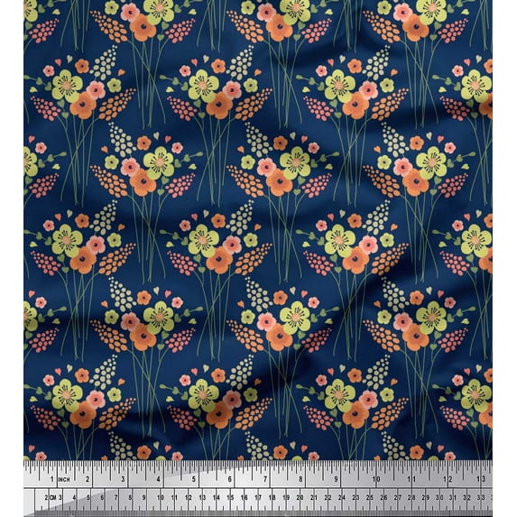 Soimoi Poly Georgette Fabric Leaves & Floral Artistic Print Fabric by The Yard 52 Inch Wide