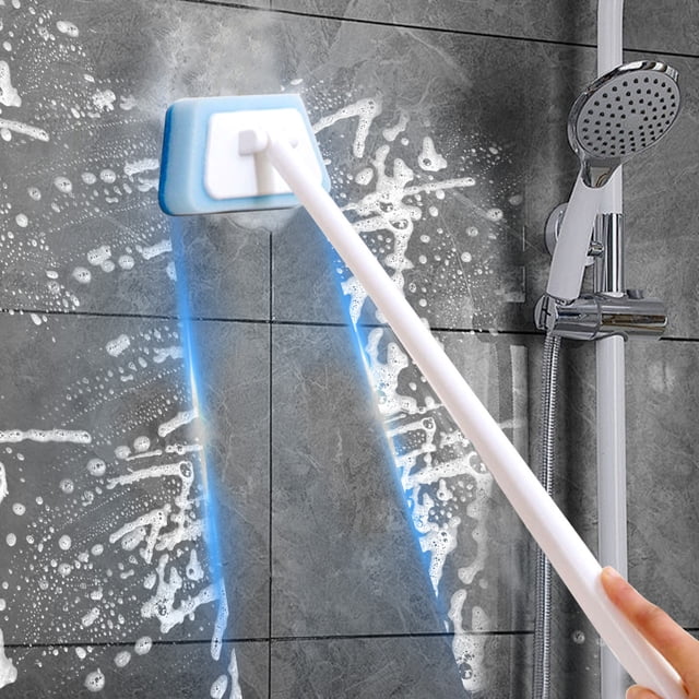 RKSTN scrub brush with long handle Shower Cleaning Brush 23 Inches Bathtub Brush Wall Tile Brush Replaceable Heads Window Glass Cleaning Brush Detachable Decontamination Floor Brush For Bathtub