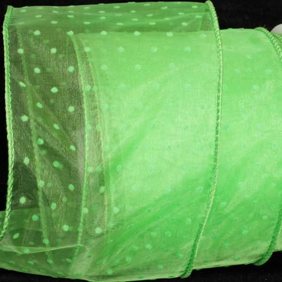 The Ribbon People Lime Green Polka Dotted Wired Craft Ribbon 2.5" x 40 Yards