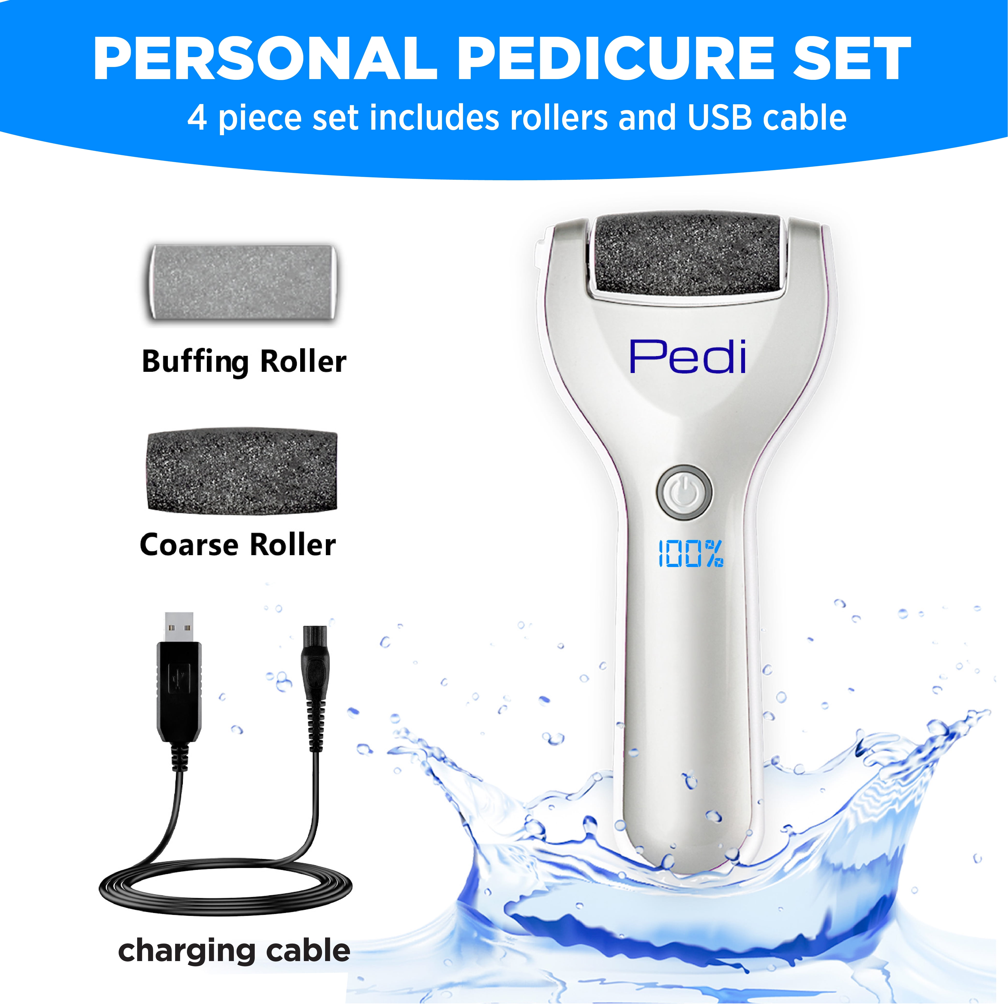 Bell + Howell Personal Pedi Electric Foot Callus Remover for Feet, Exfoliator Pedicure Foot File Scrubber,  Foot Scrubber, Rechargeable Waterproof