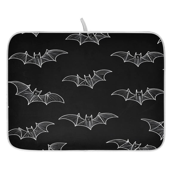 Halloween Black Bat Dish Drying Mat for Kitchen, Quick Drying Absorbent Soft Durable 16" x 18"