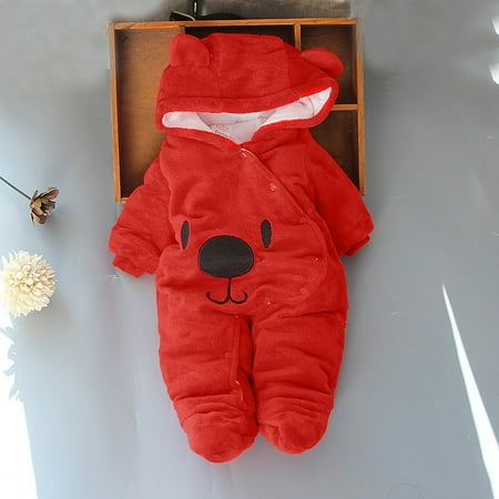 

DENGDENG Unisex-Baby Newborn Infant Rompers Long-Sleeve Hooded Clothes Winter Velvet Cartoon Bodysuit 6M-24M