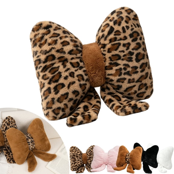 Leopard Print Bowknot Throw Pillow, Cute Soft Plush Leopard Bow Sofa Cushions Home Decor for Living Room Bedroom Bed Couch Office Desk (Mix)