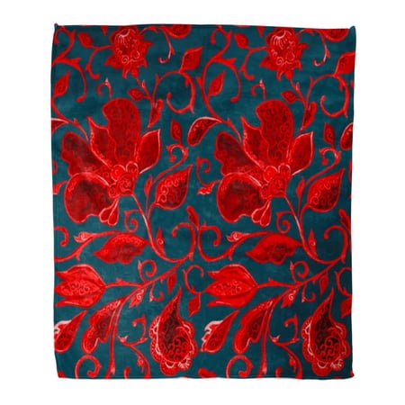 SIDONKU Throw Blanket Warm Cozy Print Flannel Paisley Watercolor Floral Pattern Flowers Flores Tulips Leaves Oriental Comfortable Soft for Bed Sofa and Couch 58x80 Inches