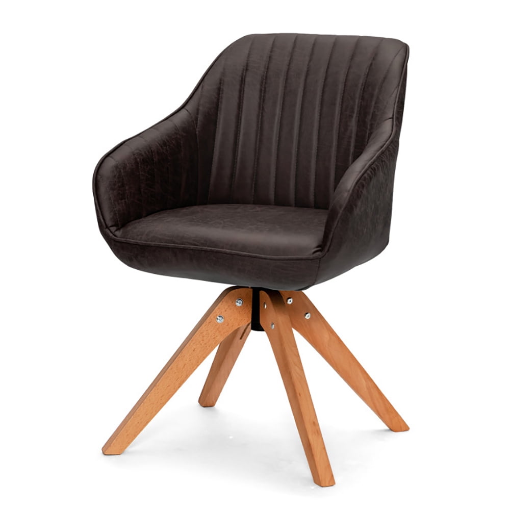 Finihen Swivel Accent Chair, Mid-Century Swivel Accent Chair PU Leather Vanity Study Armchair, for study room, Bedroom, Living Room, Dark Brown