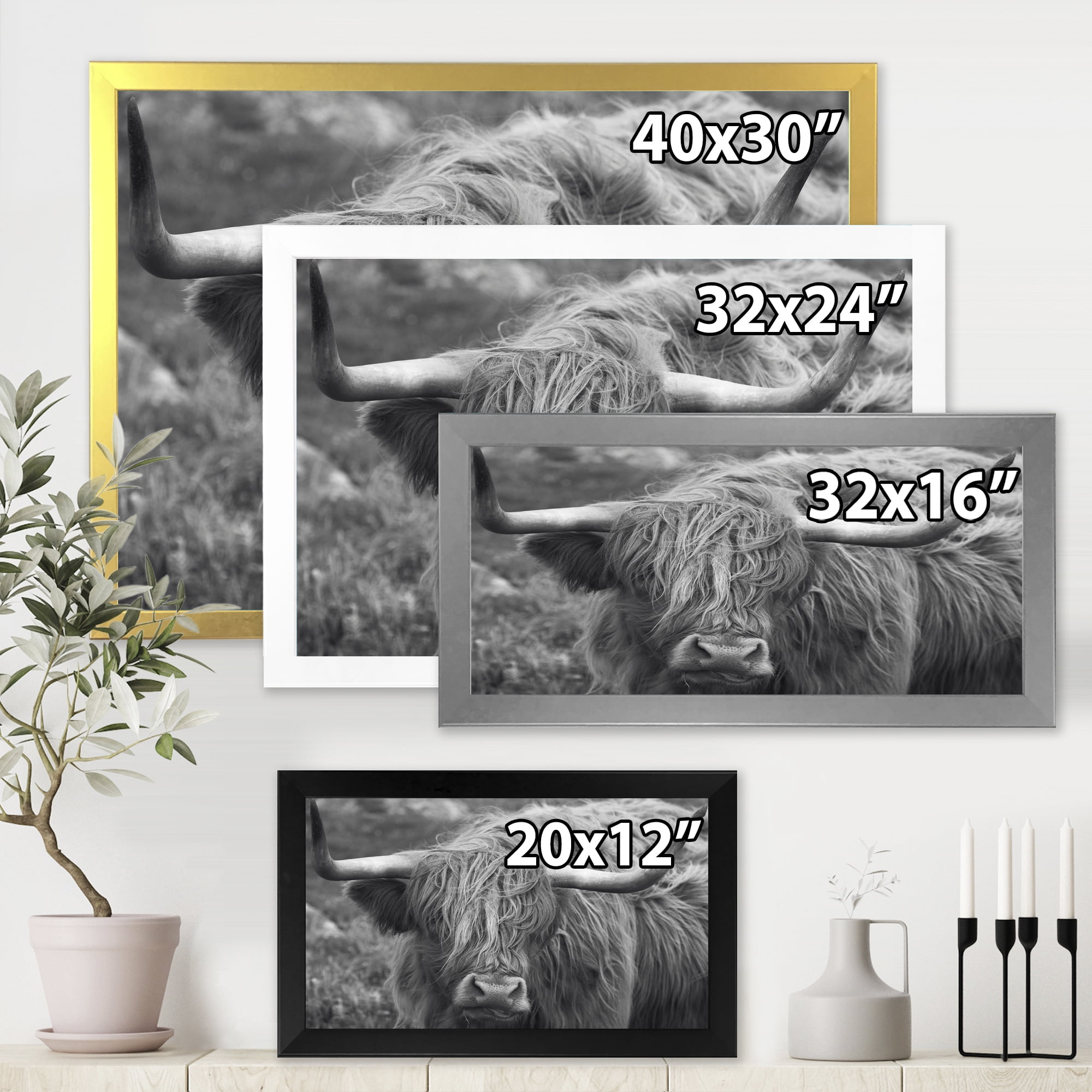 Designart 'Close Up Of Scottish Cow On Moorland I' Farmhouse Framed Art Print