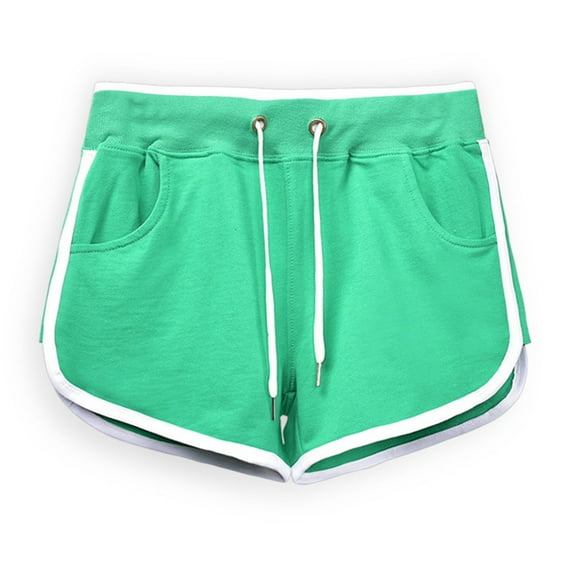 MIUOWANP Women's Elastic Waist Shorts Cotton Lightweight Sports Shorts Drawstring Waist Hot Pants Size L(8)Green