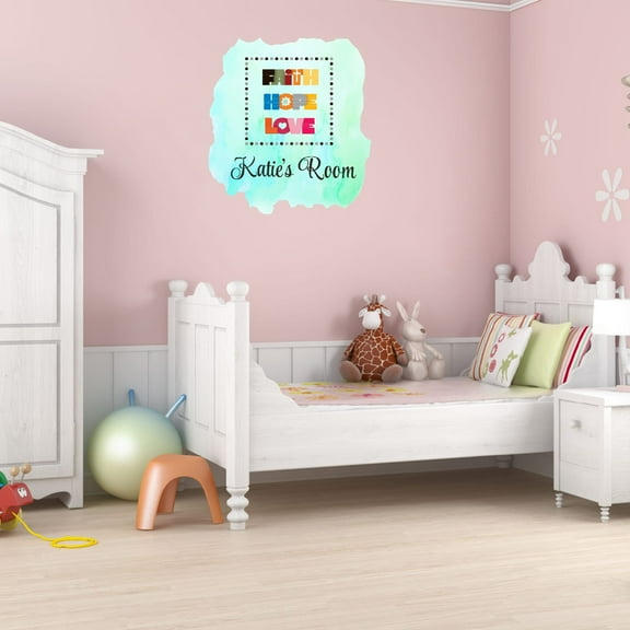 Personalized Watercolor Decal Faith Hope Love Bedroom Wall Decal for Children Faith Hope Love Inspirational Quotes Art Cute Custom Name Décor - Size: 9 In x 10 In