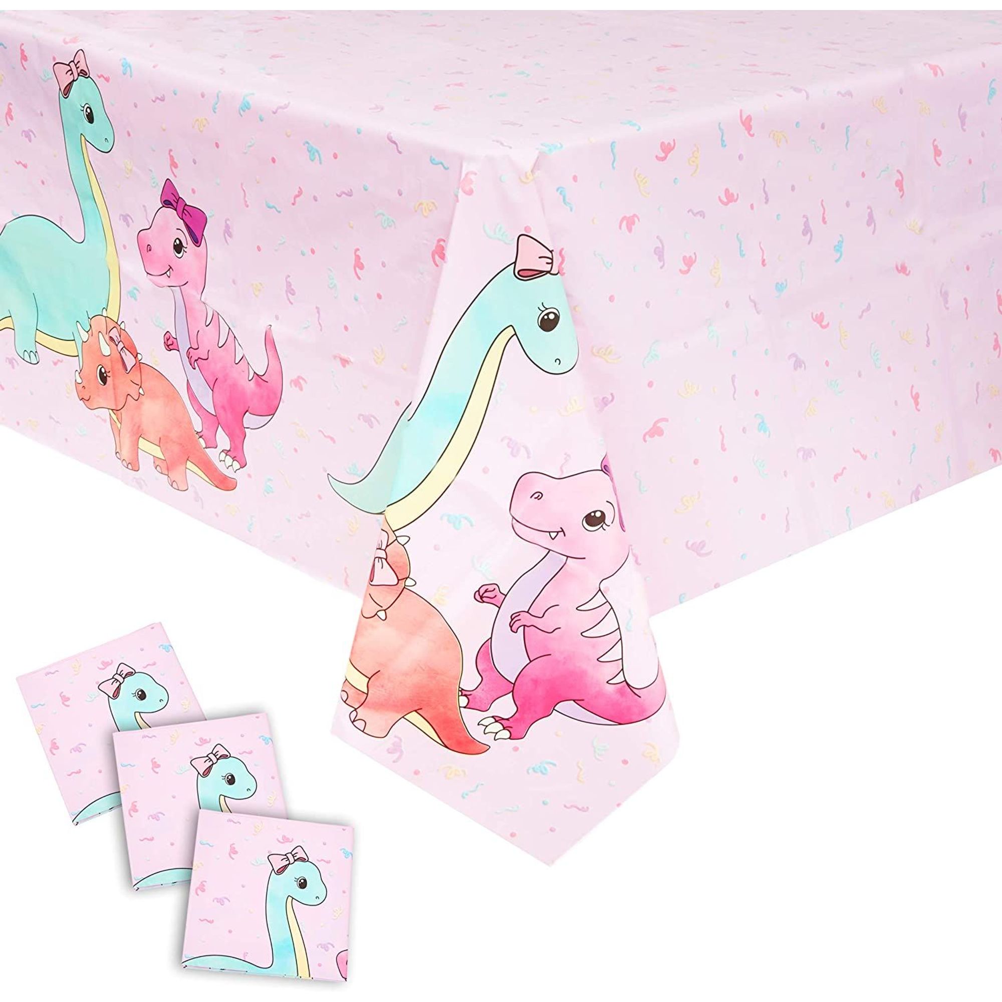 3Pack Pink Dinosaur Plastic Party Tablecloths, 54" x 108" Rectangular