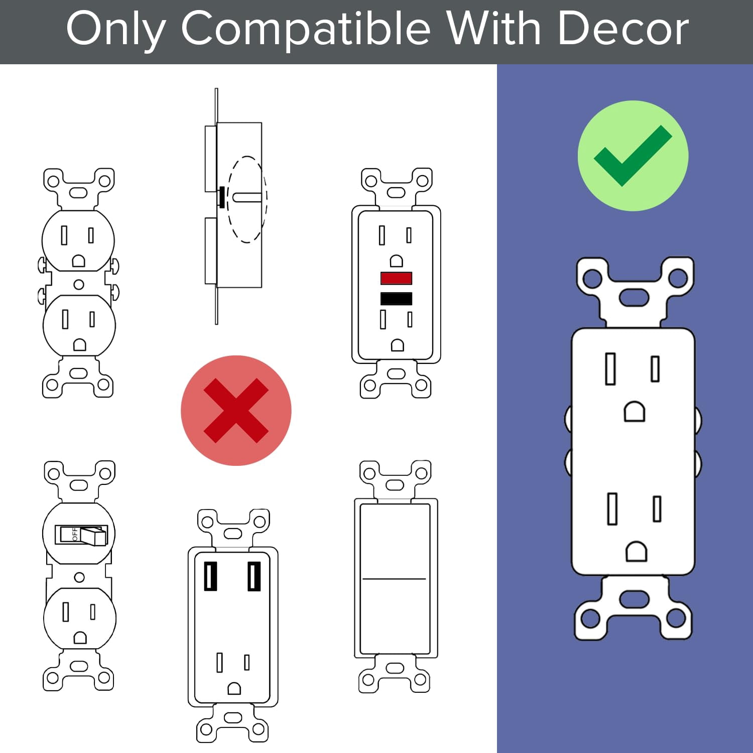 1 Pack - SnapPower GuideLight 2 for Outlets [for Standard Decor, Not GFCI outlets] - Night Light - Electrical Outlet Wall Plate with LED Night Lights - Automatic On/Off Sensor - (Décor, Ivory)