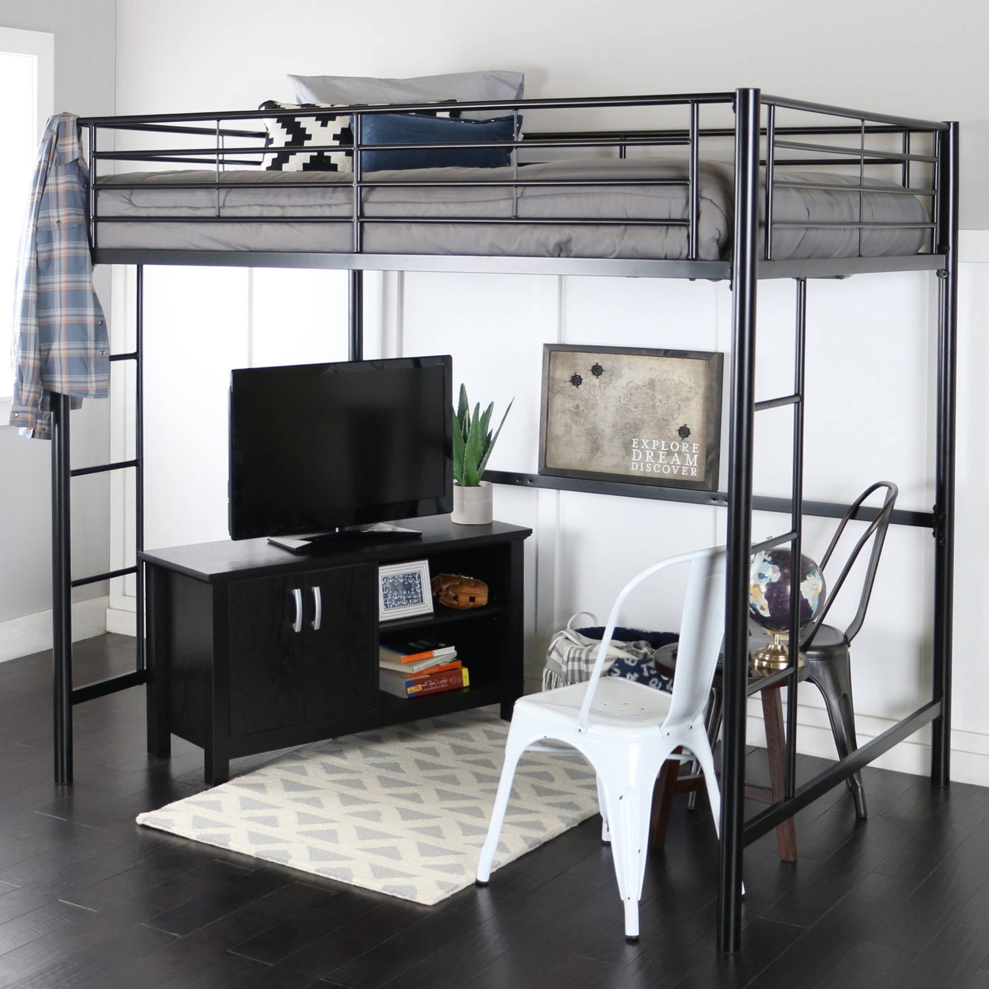 full size loft bed with storage underneath