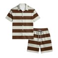 thumbnail image 5 of Hearthz Men's 2 Pieces Outfits Casual Striped Print Short Sleeve Shirts and Shorts Summer Casual Beach Tracksuit with Pockets, 5 of 6