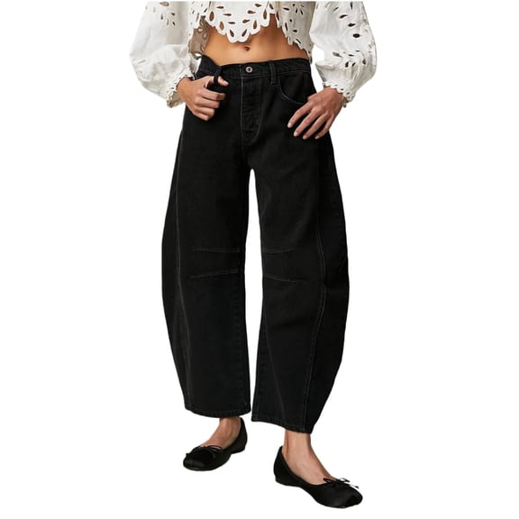 Barrel Jeans for Women Baggy Wide Leg Y2k Boyfriend Bohemian Floral Print Jeans Mid Rise Denim Ankle Pants