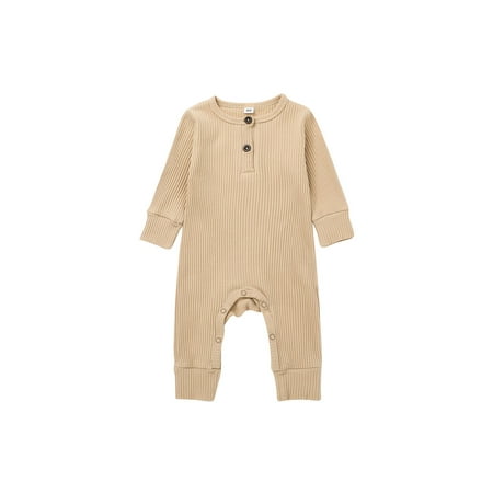 

JYYYBF Infant Baby Boy Girl Long Sleeve Romper Newborn Solid Color One Piece Ribbed Knit Jumpsuit Long Pants Unisex Basic Homewear