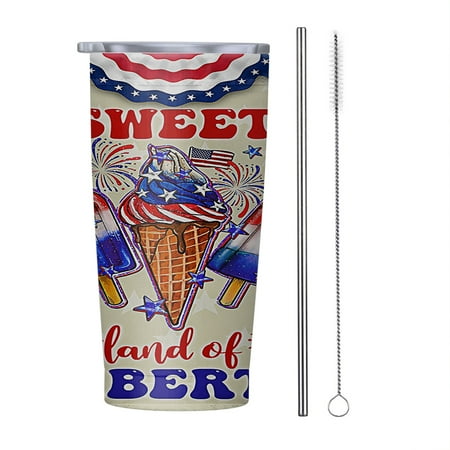 

Patriotic Ice Cream 4th Of July Sweet Land of liberty 20oz Tumbler Insulated Stainless Steel Water Bottle Portable Travel Coffee Tea Mug Cup