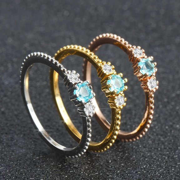 Blue Cubic Zircon Thin Rings for Woman Rose Gold Color/Gold Color/silvery Charm Female Finger Jewelry