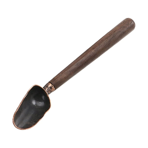 Cuchara de té de Kung Fu china, pala medidora de latón, mango de madera, decoración retro B