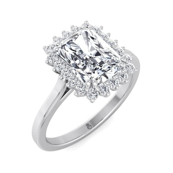 Lush - Moissanite Radiant Cut Lab Diamond Flower Halo Engagement Ring