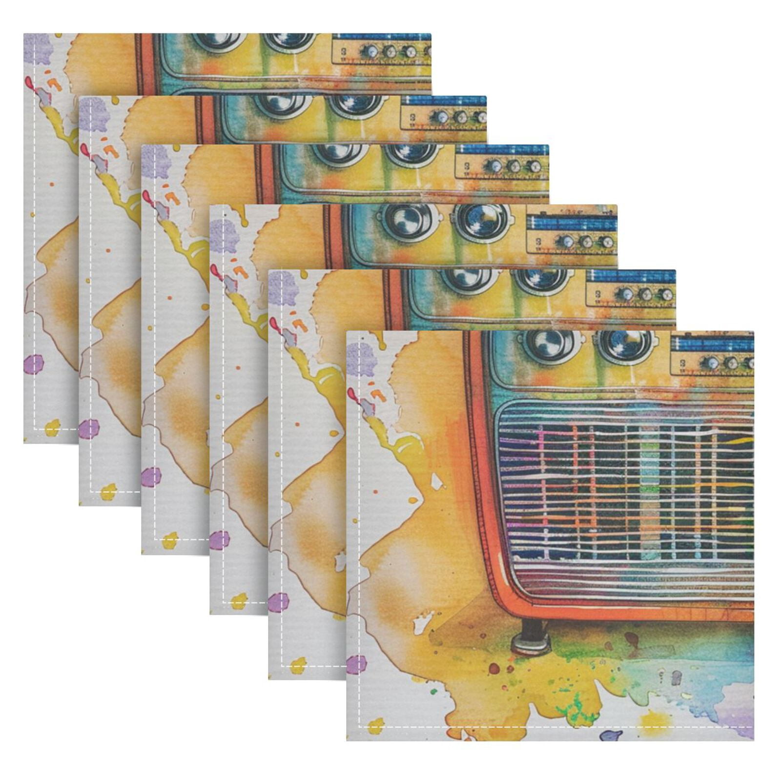 JSTEL Music Note Rainbow Radio Cloth Napkins Set of 6, 20x20 Inch Washable and Reusable Napkin for Decoupage Dinner Party Everyday Use