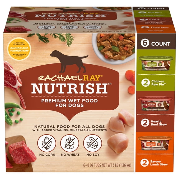 Rachael Ray Nutrish Natural Premium Wet Dog Food, Variety Pack, 8-Ounce Tub (Pack Of 6)