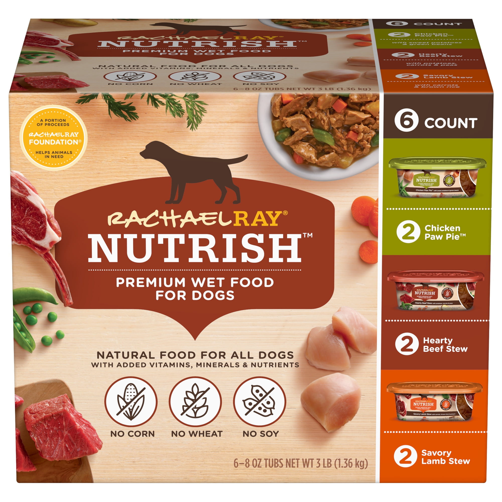 Rachael Ray Nutrish Savory Favorites Wet Dog Food Variety Pack, 8 oz. Tubs (Pack of 6)