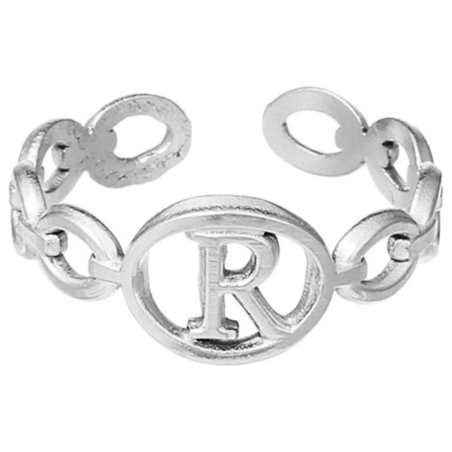 TIMIFIS Silver Rings Titanium Steel Plated 26 Letter English Opening Finger Hollow Valentine'S Day Gift