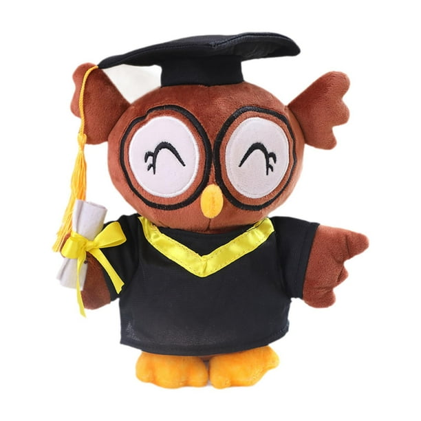 Peluche de graduación, muñeco de juguete con toga y birrete, juego de borlas, peluche de graduación. sonrisa de búho
