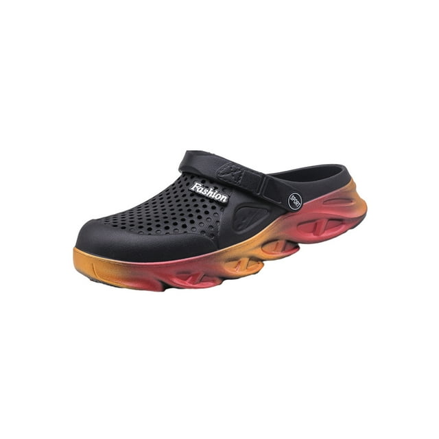 MAWCLOS Men Slide Sandals Slip On Summer Slippers Hollow Out Waterproof Flat Sandal Closed Toe Casual Clogs Black 5.5(W)