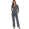 thumbnail image 4 of GEX Womens Bamboo Viscose Pajamas Super Buttery Soft 2 Piece PJ Set Button Long Sleeve Sleepwear Set (Dark Gray XL), 4 of 6
