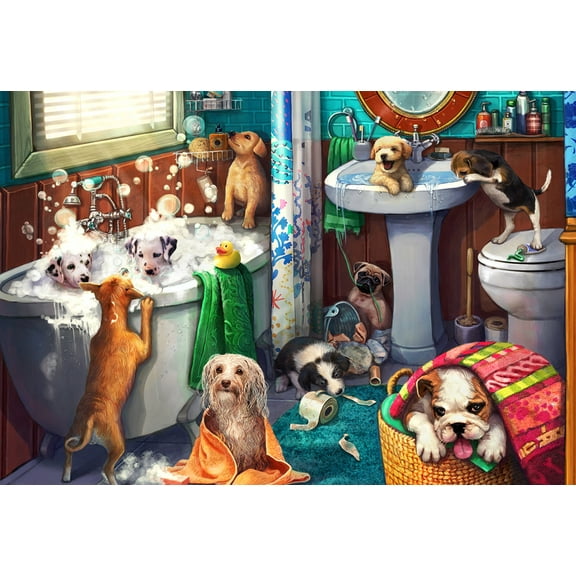 Puppies in the Bath Jigsaw Puzzle 100 Piece by Vermont Christmas Company