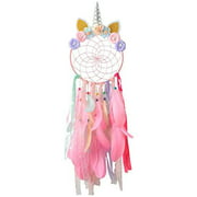 INONE Unicorn Dream Catchers with Colorful Flower and Feather, Girls Room Decor, Gifts for Girls (Pink)