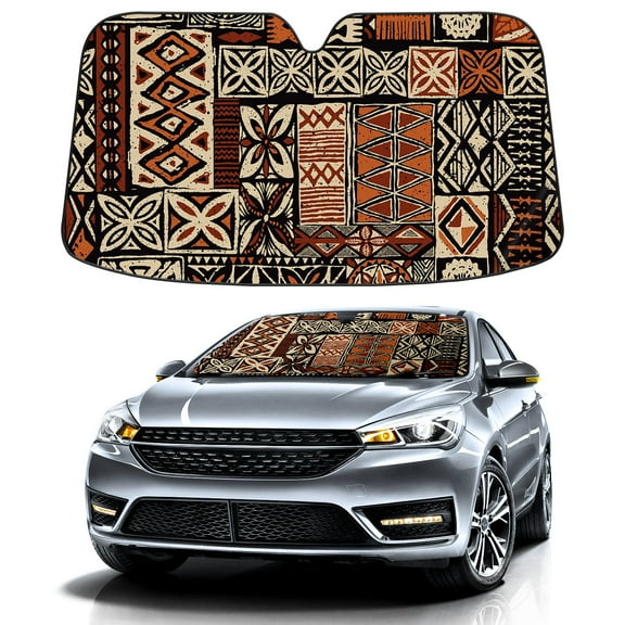 Car Windshield Sun Shade for Front Window Vintage Hawaiian Elements Boho Foldable Vehicle Windshield Car Sun Visor Covers Automotive Window Protector Car Privacy Sun Blocker