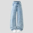 thumbnail image 2 of Yindaity Girls Denim Pants Jeans for Girls Baggy Wide Leg Ripped High Elastic Waisted Denim Pants Y2K Boyfriend Skater Streetwear Cute Trousers(Light Blue,5-6 Years), 2 of 5