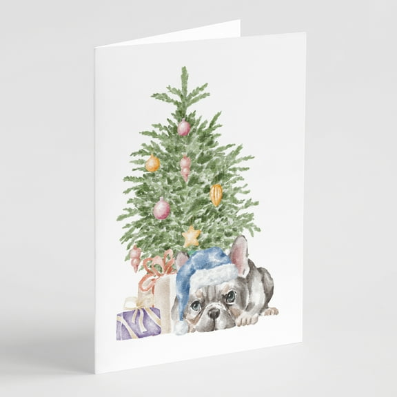 Carolines Treasures CK8184GCA7P French Bulldog Black Design1 Christmas Presents and Tree Greeting Cards and Envelopes