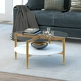 thumbnail image 6 of Evelyn&Zoe Otto 36" Wide Round Coffee Table with MDF Shelf, Gold/Walnut, 6 of 7