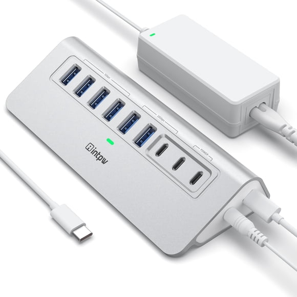 Concentrador USB Alimentado intpw de 9 Puertos USB 3.2 con Adaptador de 65W